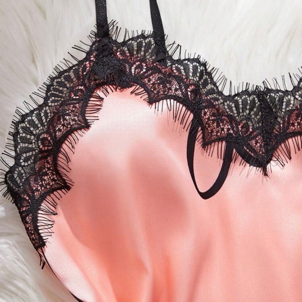 Pink Heart Print Lace Trim Sleepwear Set Size 8/10 Large - Picture 4 of 5